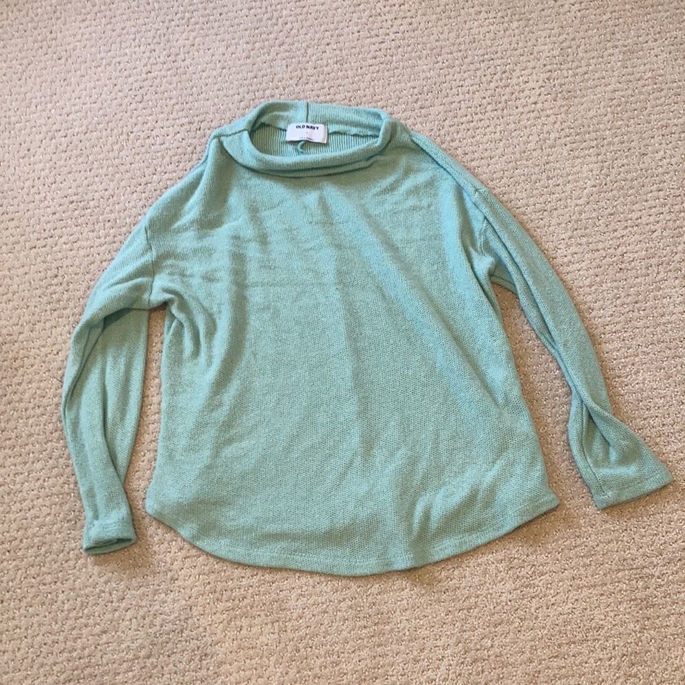 Blue sweater- mockneck-lightweight